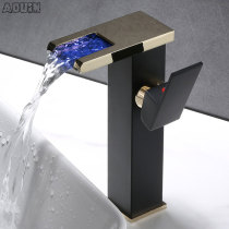 Full copper faucet waterfall Water discharge washbasin Basin Tap Bathrobe Bathroom Cabinet Single Hole American Black Hot And Cold Tap