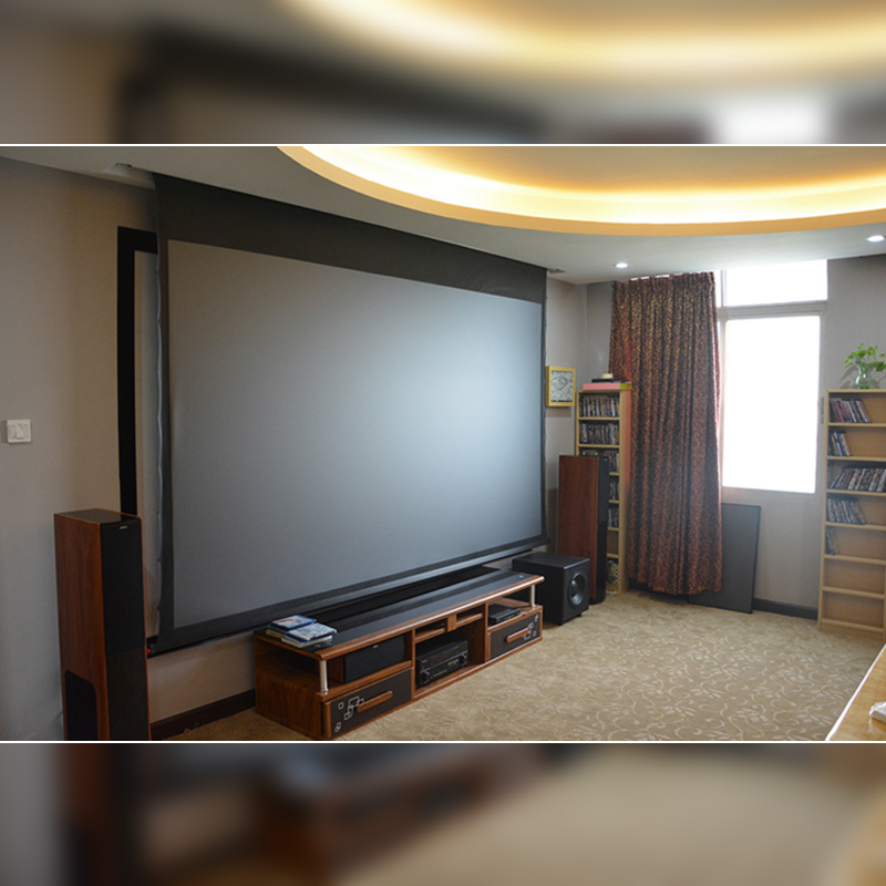 Electric cable curtain remote control lifting projection home wall hanging 4K black grid ceiling hidden embedded anti-light curtain