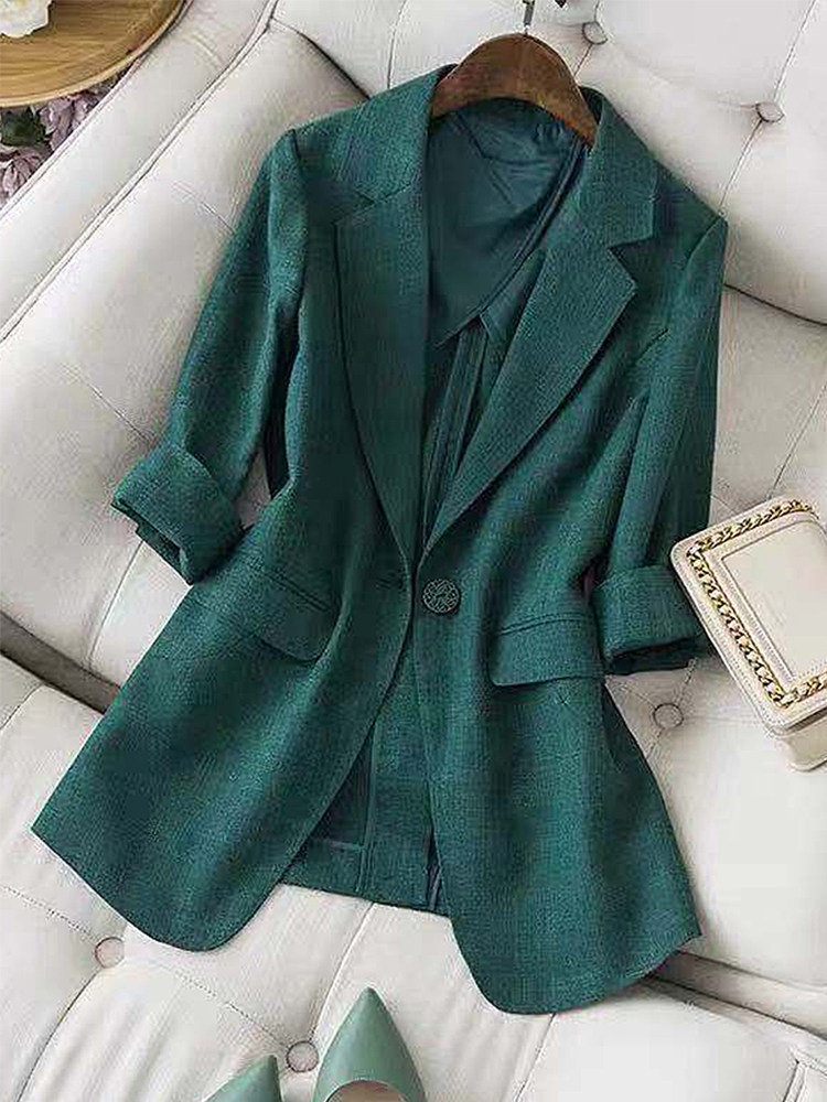 Linen women's blazer women's 2021 spring and summer new slim temperament seven-point sleeve design sense suit women's top