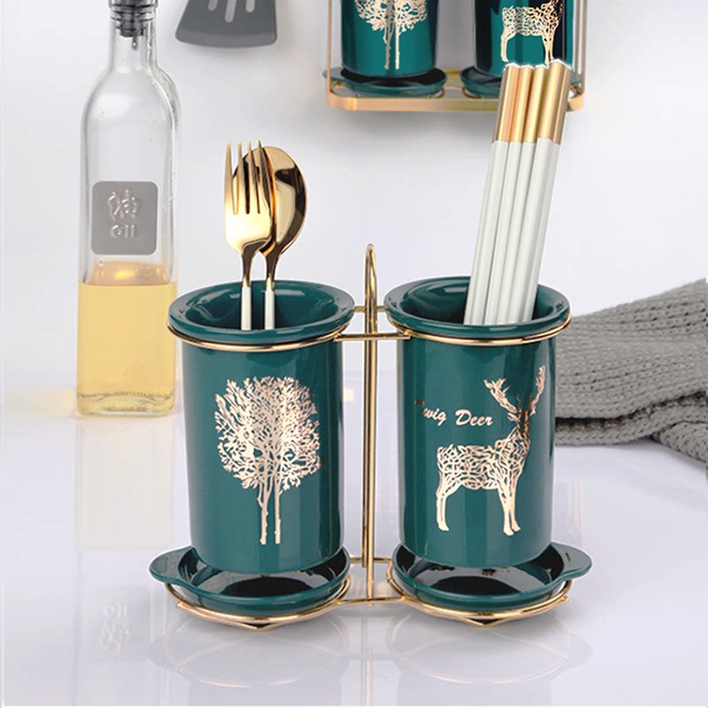 Chopsticks basket ceramic chopstick holder drainage kitchen put spoon storage box bucket European-style chopstick cage home