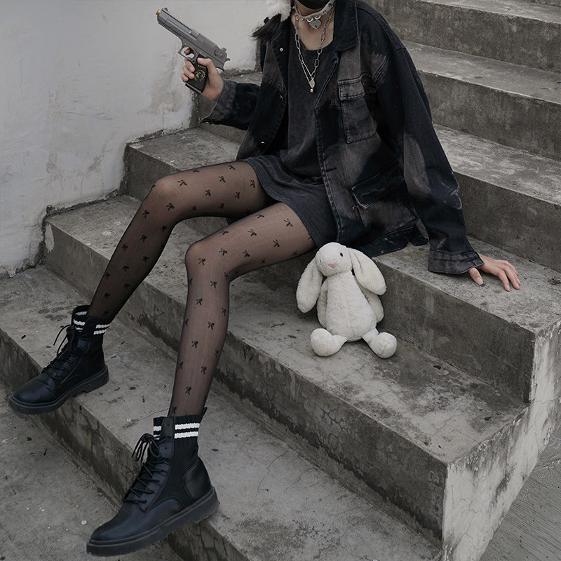 Bow Tie Black Silk Socks Thin sexy hyphens net red Black Silk Sox children ins Chauke dark black jk spring summer