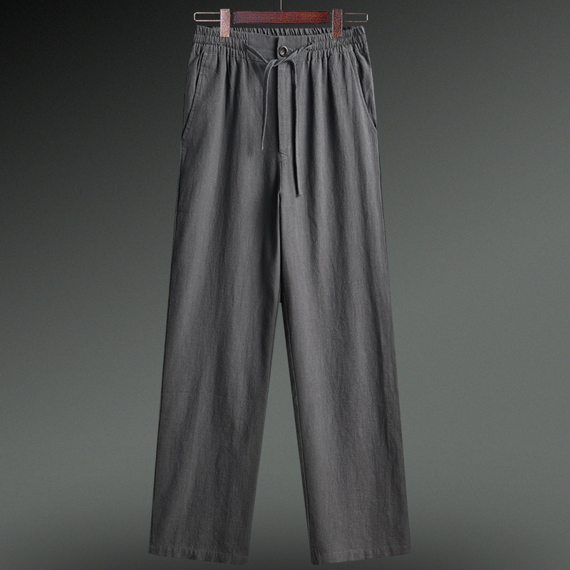 Middle Aged Men Cotton Linen Pants High Waist Loose Daddy Long Pants China Wind Grandpa Linen Spring Autumn Straight Drum Pants