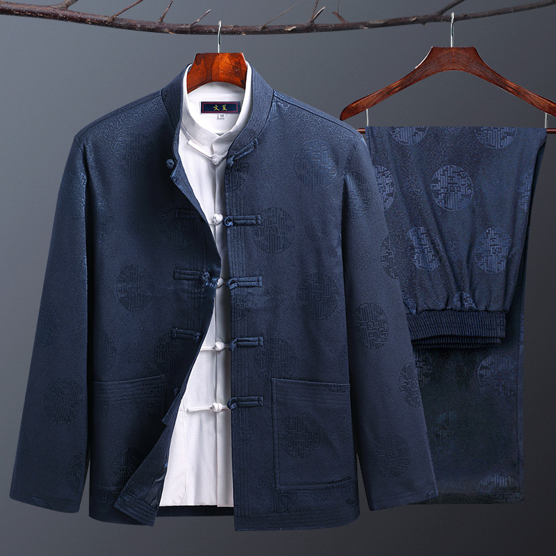 Tang costume male middle-aged and elderly Spring and Autumn Dad set Chinese style long sleeve jacket old man birthday birthday star grandpa clothes