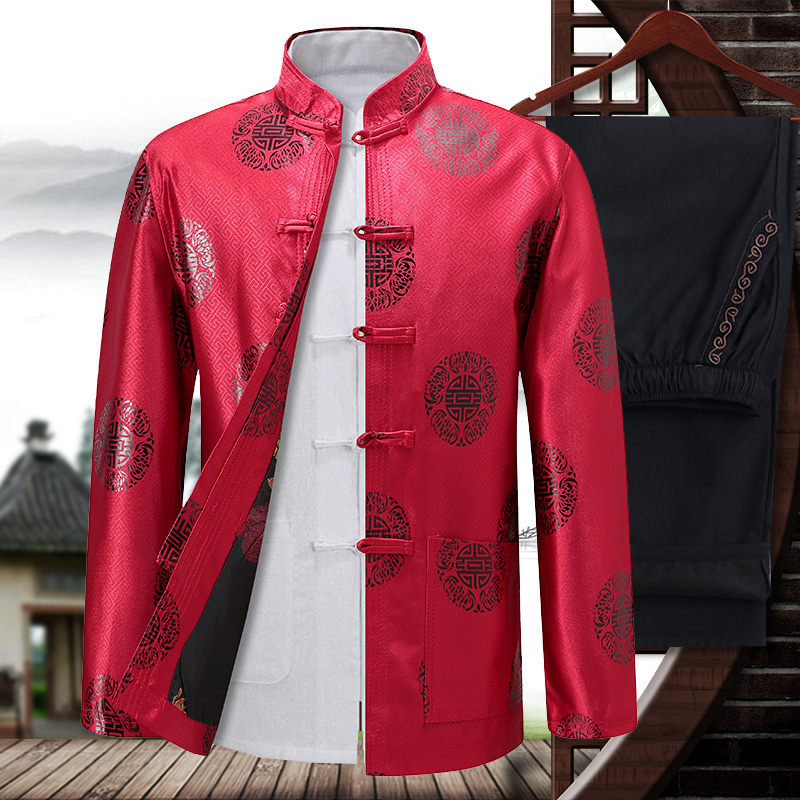Dad Spring Autumn Tang Dress Men's Long Sleeve Jacket for the Elderly 80 Great Birthday Clothes Chinese Wind Grandpa Suit
