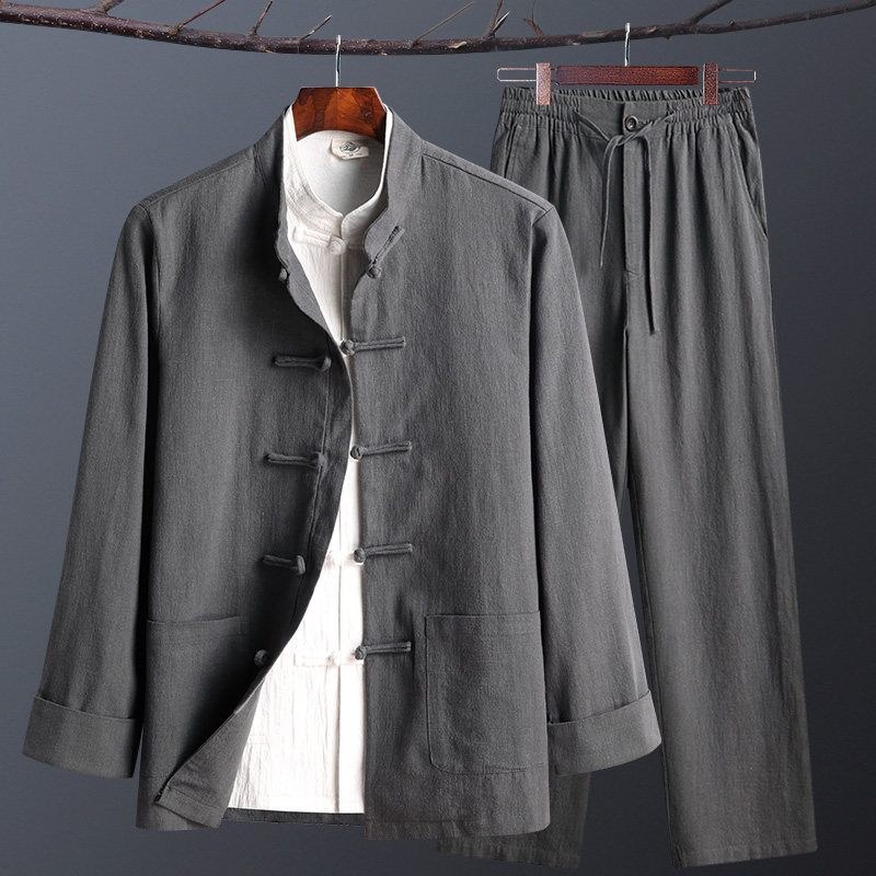 Spring & fall middle-aged and elderly men's cotton and linen tang suit ...