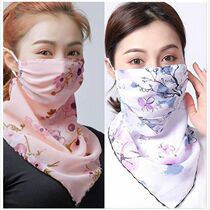 Sunscreen mask neck protection ladies thin chiffon breathable mask driving and cycling anti-ultraviolet small silk scarf bib