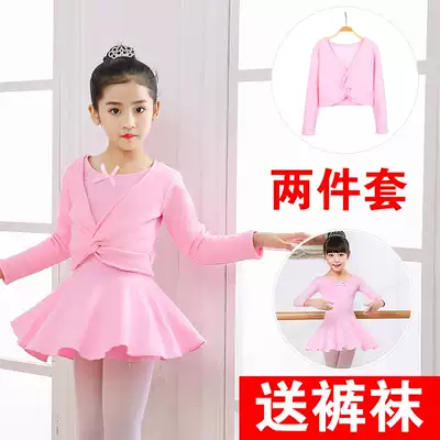 Children's dance costumes autumn and winter ballet dress girls long sleeves plus velvet padded Chinese dance skirt