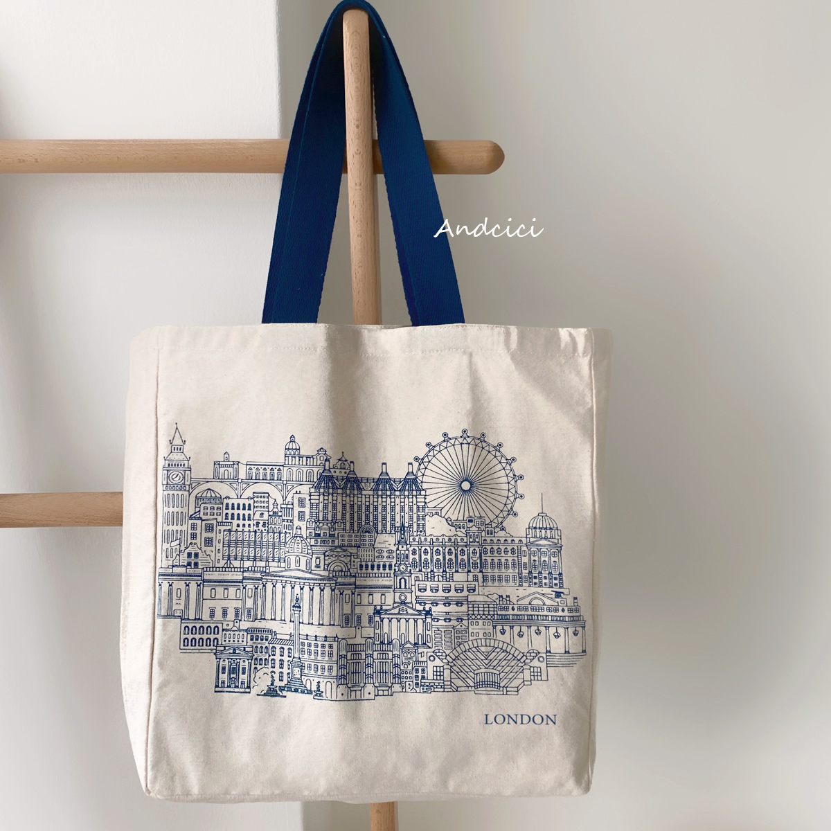 ANDCICI@LONDON CITY~LITERARY RETRO CANVAS BAG WOMEN'S shoulder bag LARGE shopping bag STUDENT school bag