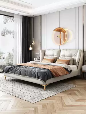 Light luxury leather bed simple modern master bedroom double bed 1 8 meters North Europe high box leather soft bag wedding bed