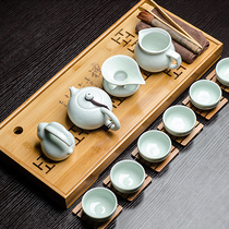 Chinese household Ru kiln small Kung Fu Tea Set 6 cups tea table office living room gongfu tea