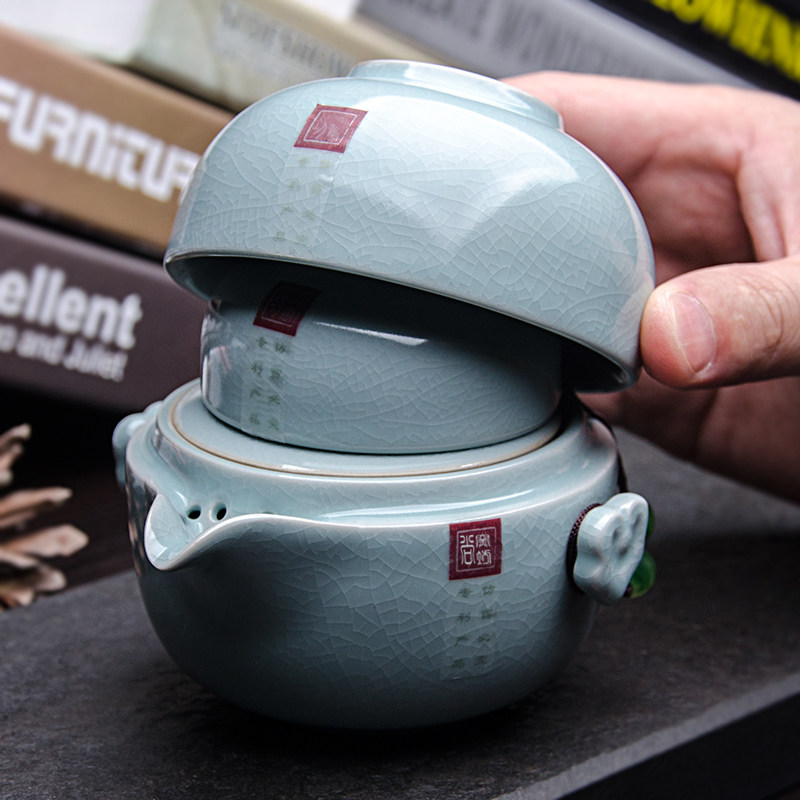 The Ru Kiln One Pot of Two Cups Duo Travel Tea Set Group Outdoor Express Guest Cup Special Bubble Teapot Office Kung Fu