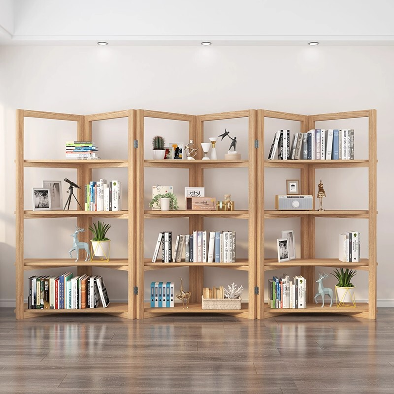 All Solid Wood American-Style Bookshelf Storage Rack, Creative All Solid Wood Screen, Living Room Floor-Standing Office Partition Shelf Display Rack