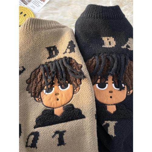 POUM sweater men's spring Lazy Wind Jersey Hooded Sweatshirt Jacket Men's Clothing Loose Casual Line Jersey Couple Blouses-Taobao