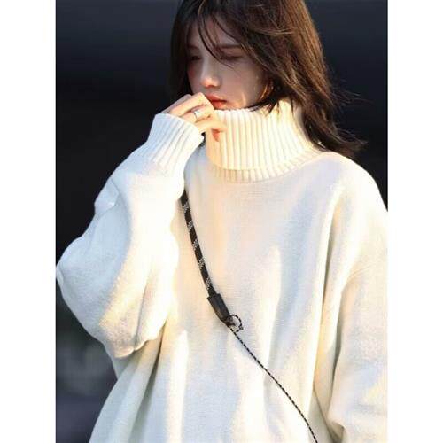 POUM high collar sweater for men and women lovers of autumn and winter relaxed knit cardio-hoodie men's day department retro lazy pure color beating bottom-Taobao