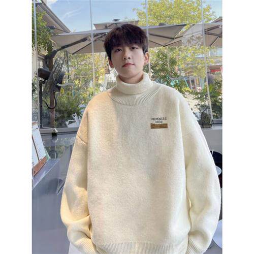 Enthrick High Collar Sweater Men's Fall New Port Craze Thickened Large Code Stitch Sweatshirt Loose Warm Clothes F-Taobao