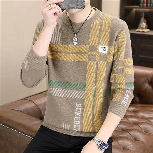 Baronmachi Autumn Winter New Sweater Male Korean version Trend needle weasel-knit sweatshirt round collar warm blouses Kits-Taobao