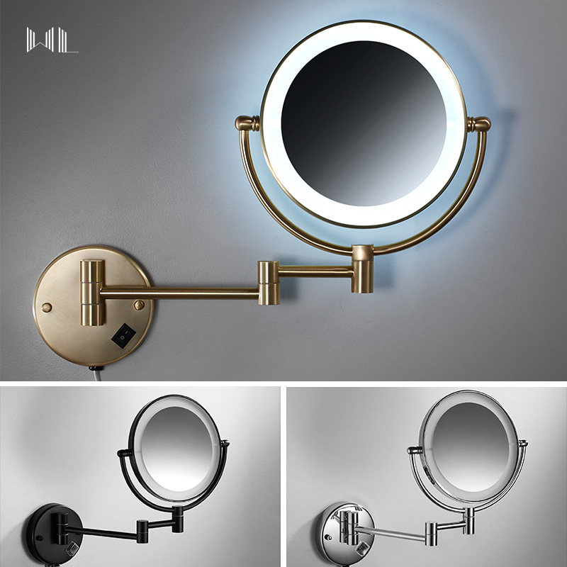Nordic folding led makeup mirror Beauty mirror Brass mirror makeup lamp Household wall-mounted bathroom magnifying glass with lamp