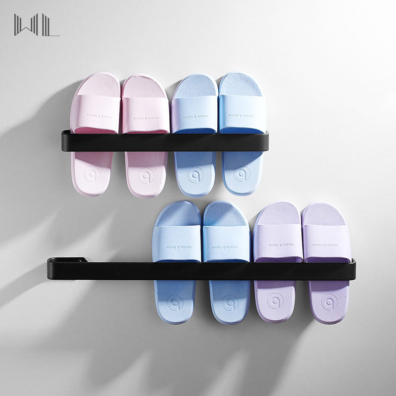 Black Bathroom Slippers Rack Wall Wall-mounted-free shelve Shelve Makeup Room Toilet rack Shoe Rack Containing deviner