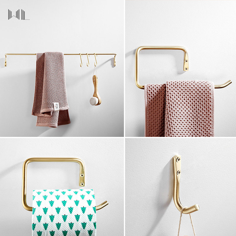 Nordic minimalist wool towels Brass Wire Drawing Bathroom Towels wall-mounted toilet paper Shelf Guan Guan Coffee Cloak Hook