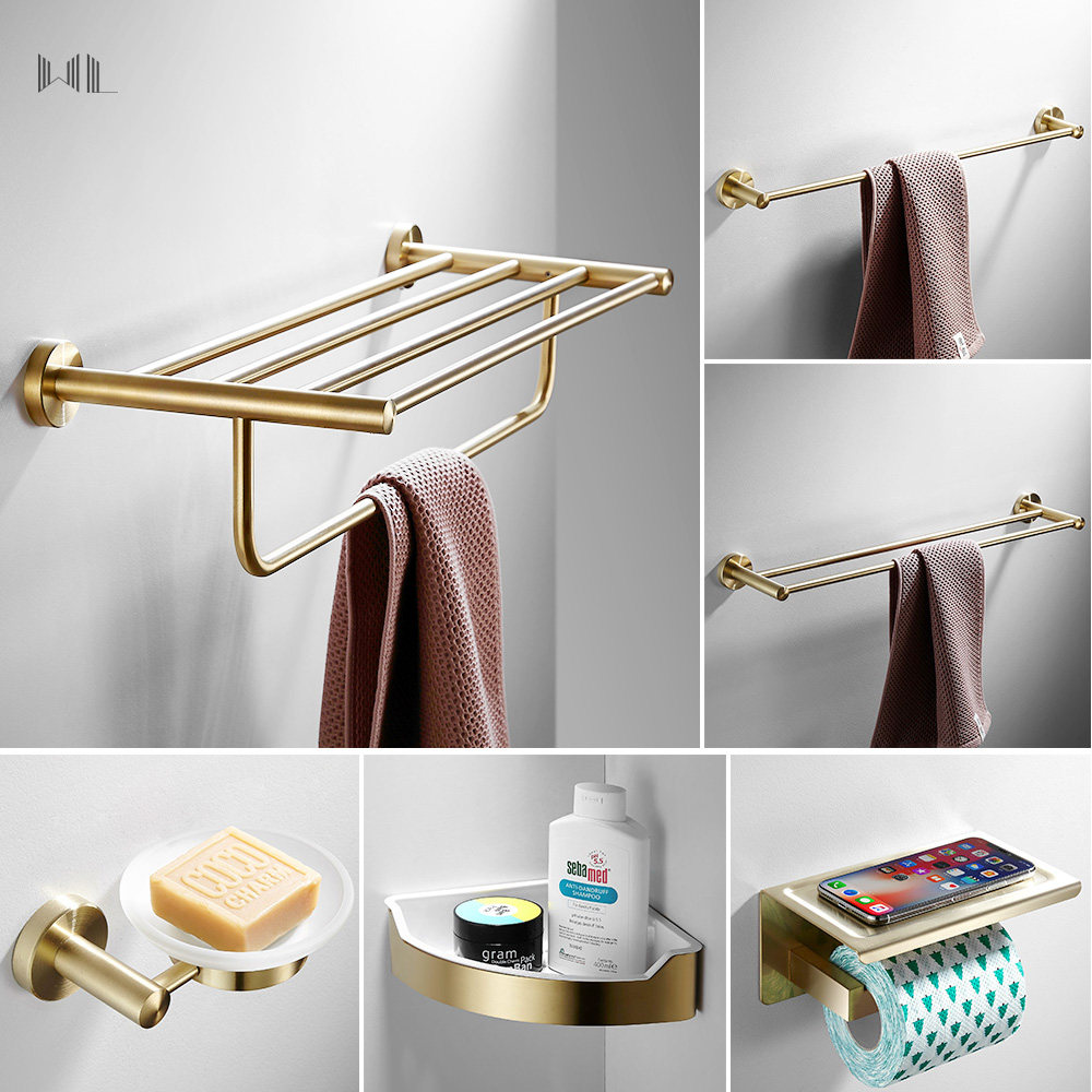 brass wire drawing towel rack suit bathroom free from punching makeup room bath towel rack gold light lavish shelf stainless steel