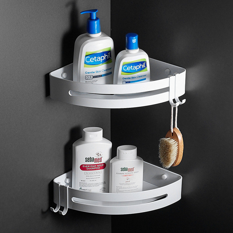 Non-perforated space aluminum bathroom shelf white triangle corner rack Bathroom corner storage rack Wall-mounted Nordic