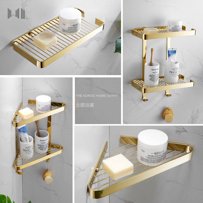 Jane O Light Lavish Full Copper Golden Bathroom Shelve Hotel Villa Shower Room Corner Rack Bathroom Creative Hanging Basket