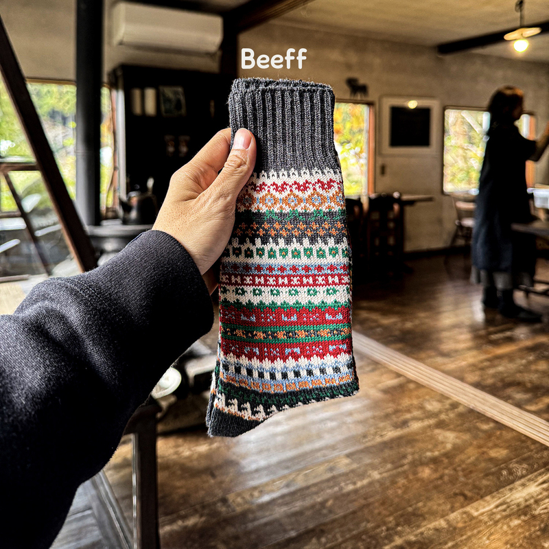Beeff Village Series Ethnic Long Socks, Irish Mountain Area, Amekaji Retro Socks, Seamless and Thick