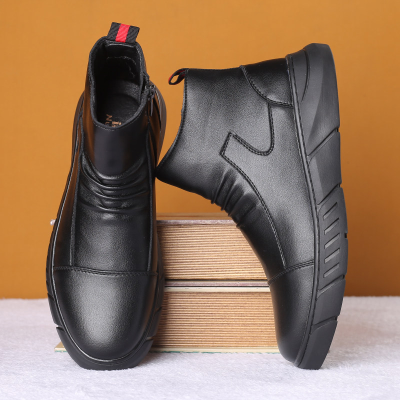 马丁靴男冬季加绒保暖棉皮鞋真皮黑色百搭高帮皮靴子男雪地靴棉靴