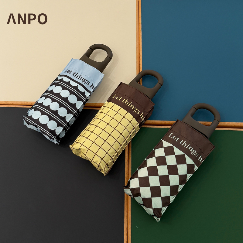 Anpo Ultra-Light Ring Buckle Sun Umbrella Is Compact, Portable, Foldable, Sunshade, Anti-Uv, Plaid Sun Umbrella, Suitable for Both Sunny and Rainy Use