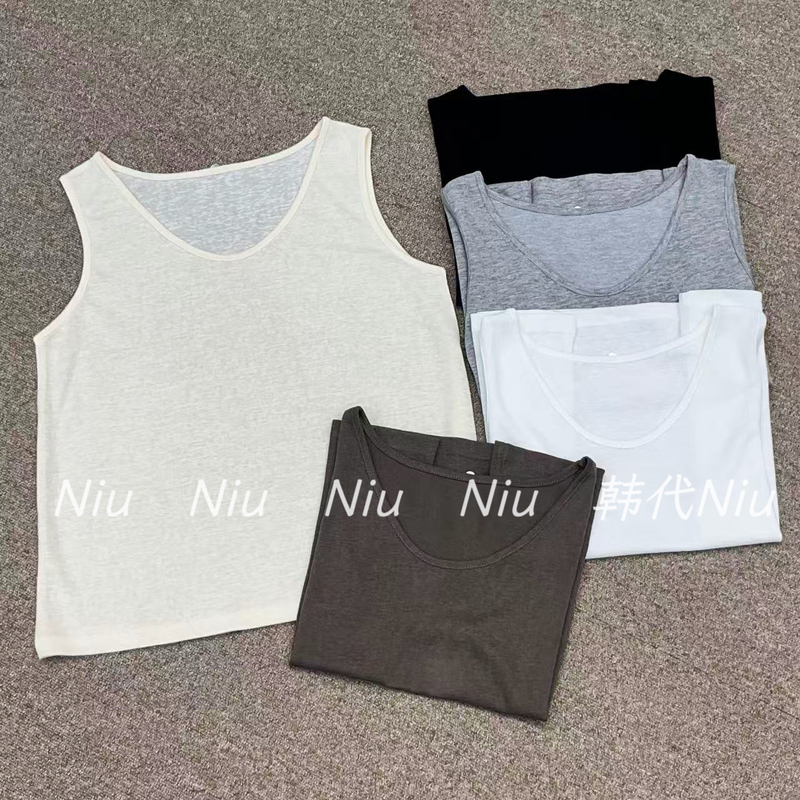 Korean Girl 26Ss Lil Comfortable and Relaxed~ Breathable Basic Wide-Strap Tank Top