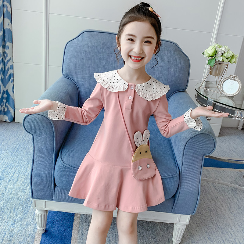 Girl's spring and autumn loaded with 2022 new Korean version Pot point baby princess dress spring long sleeve doll neckline dress