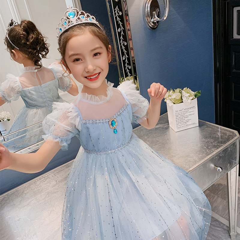 Aisha princess dress dress summer girls Aisha mesh skirt children's Western style short-sleeved thin Frozen skirt