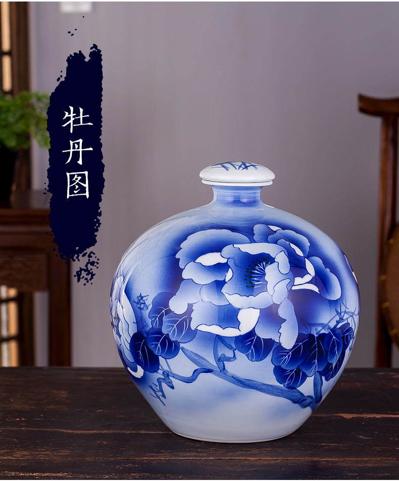 The Master of jingdezhen famous blue and white ten catties outfit Wu Wenhan hand - made ceramic terms bottle 10 jins jars jugs seal