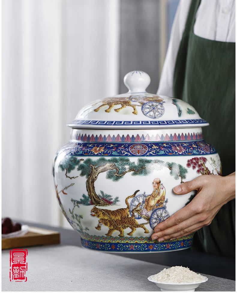 Jingdezhen pastel storage tank checking ceramic with cover grain in traditional Chinese medicine food rice, cooking pot pot furnishing articles