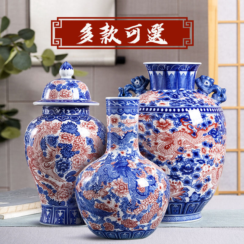 Restoring ancient ways of jingdezhen ceramic vases, youligong blue double ears to watch the sitting room porch decorate household furnishing articles