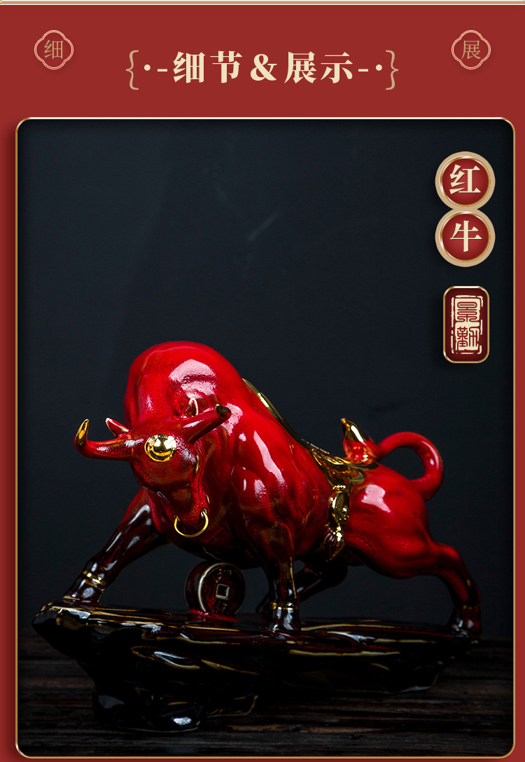 Bullish red ceramic its cattle furnishing articles bull mascot town house sitting room adornment Chinese arts and crafts