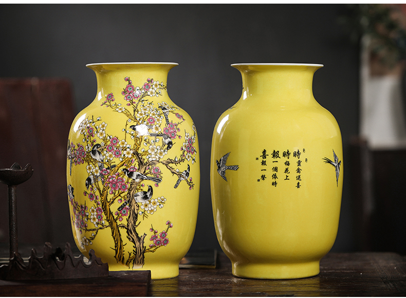 Jingdezhen ceramics vase furnishing articles yellow the design of the sitting room TV ark adornment of Chinese style household porcelain arranging flowers