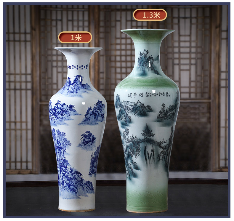 Jingdezhen ceramic floor big vase LouTing archaize ink in the sitting room of blue and white porcelain furnishing articles furnishing articles hotel decoration