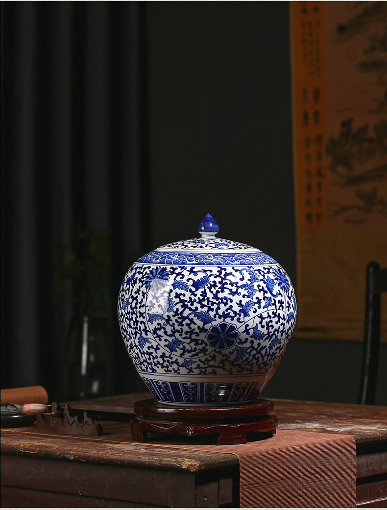 Jingdezhen ceramics craft creative blue - and - white, colorful new Chinese style sitting room adornment is placed large storage tank