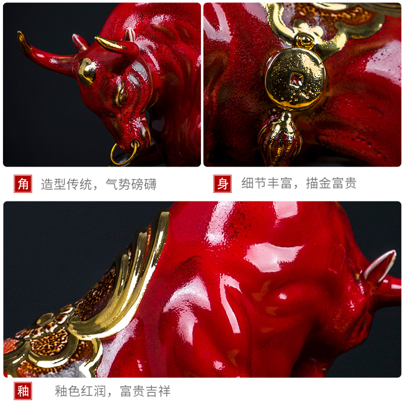 Bullish red ceramic its cattle furnishing articles bull mascot town house sitting room adornment Chinese arts and crafts