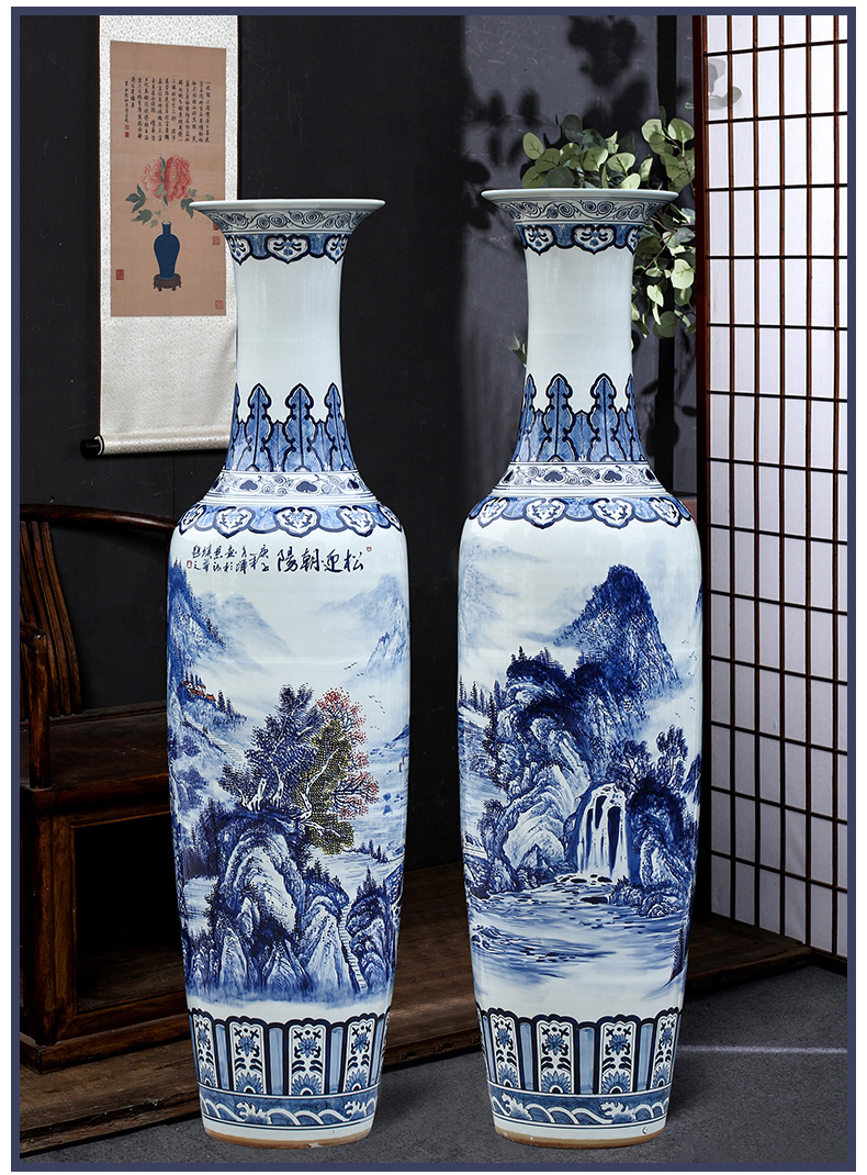 Jingdezhen ceramic antique blue - and - white decoration to the hotel the sitting room of large vase furnishing articles opening gifts large catastrophic