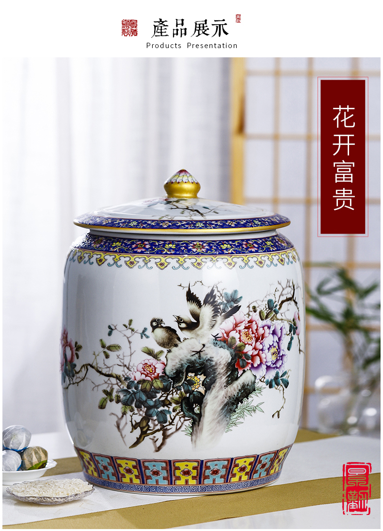 Jingdezhen pastel caddy fixings checking ceramic storage tank with cover Chinese medicine tin with grain furnishing articles in the living room