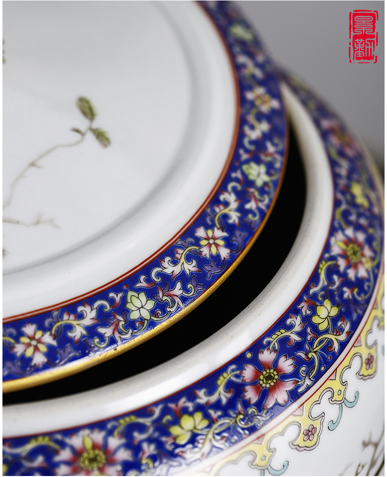 Jingdezhen pastel caddy fixings checking ceramic storage tank with cover Chinese medicine tin with grain furnishing articles in the living room