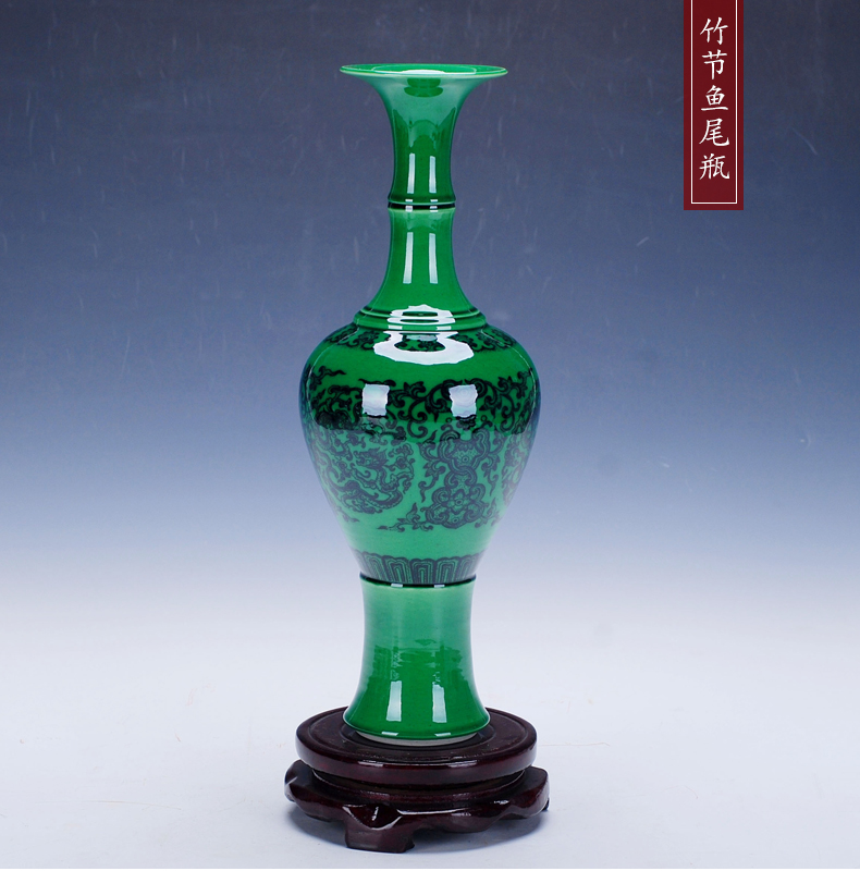 Open the slice 218 jingdezhen ceramic antique Chinese green glaze glaze vase home furnishing articles art porcelain