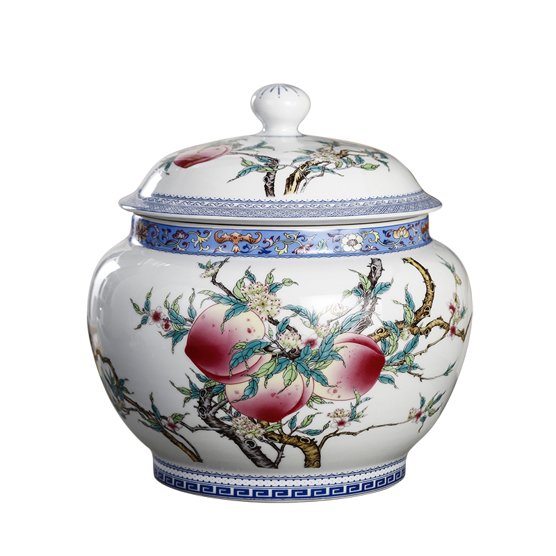 Jingdezhen ceramic storage tank with cover manual pastel Chinese medicine pot dry grain multi - functional large capacity