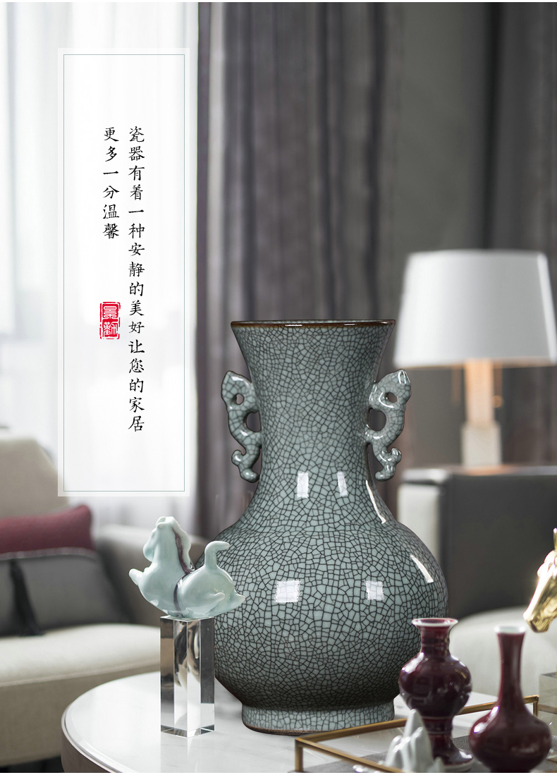 Crack in jingdezhen ceramics glaze antique vase pomegranate bottles of modern Chinese style living room decoration mesa ears furnishing articles