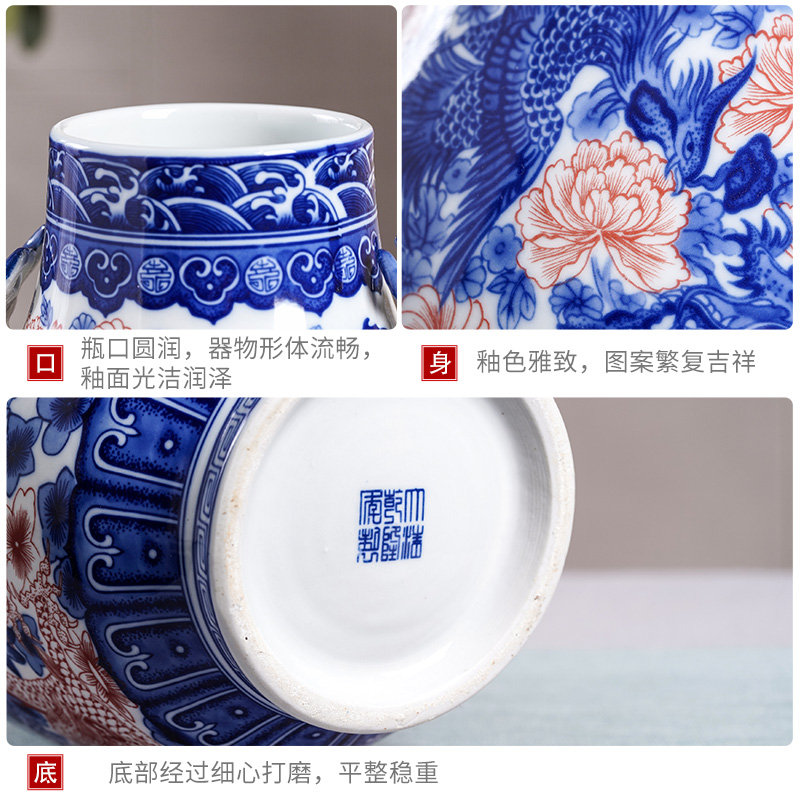 Restoring ancient ways of jingdezhen ceramic vases, youligong blue double ears to watch the sitting room porch decorate household furnishing articles