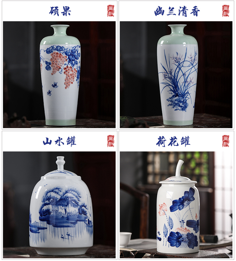 Jingdezhen ceramic hand - made flower arranging dried flowers of modern Chinese style living room home decoration furnishing articles craft vase