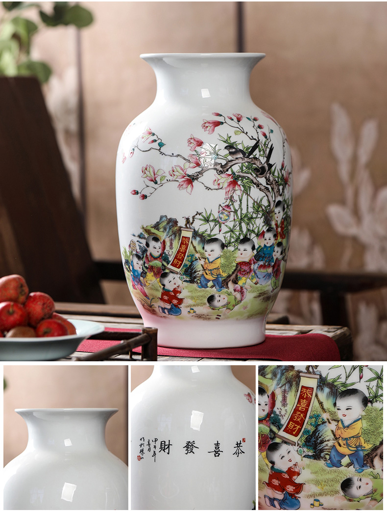 Jingdezhen ceramics vase sitting room place flower arranging dried flower vase decoration in modern home decoration process