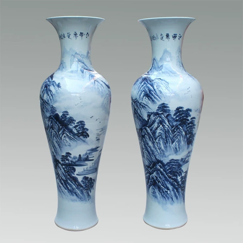 219 Jingqin Jingdezhen Ceramic Hand -Painted Landscape Landscape Blue и отбеливающий Гуанин Гуаньин фунт домов